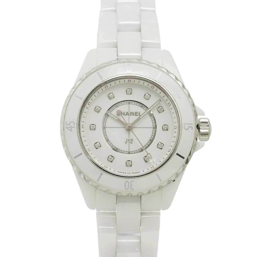 Chanel J12 33mm H5704 12P Diamond Ladies Watch White Shell Ceramic Quartz
